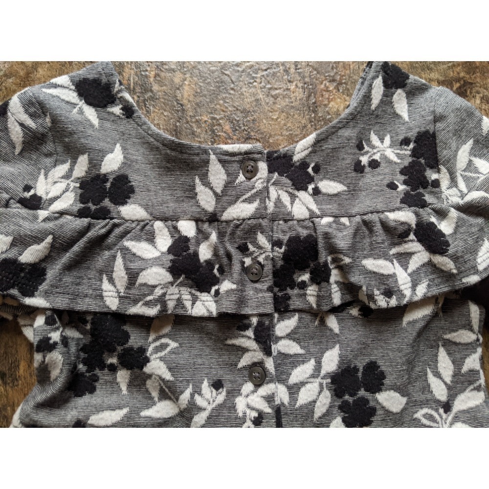 JANIE & JACK Little Girl's Black & White Floral Dress Size 4 Embroidered Ruffle - Picture 2 of 4
